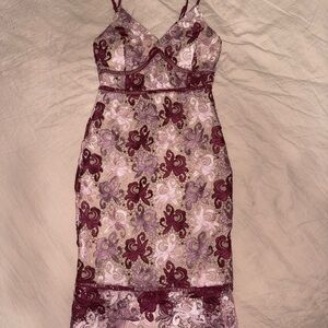 Elegant Pink and Maroon Lace Dress